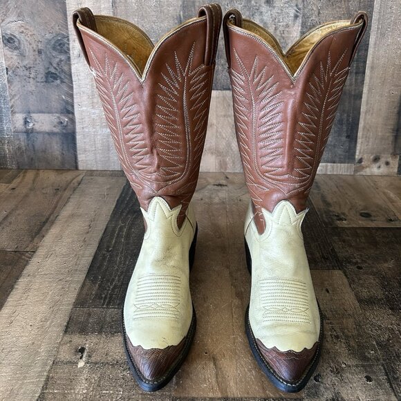 Tony Lama 3165 Vintage Gold Label Wingtip Urban Cowboy Boots Mens 8 D - Picture 1 of 12
